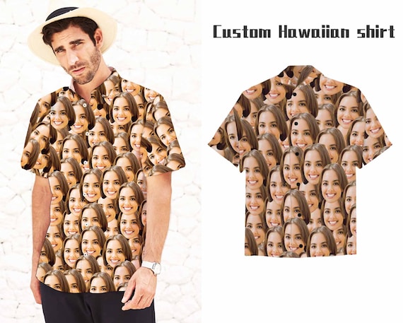 Custom Face Shirt,Men's Hawaiian Shirt,Gift for Boyfriend,Personalized Face T-Shirt/Customize Button Downs Shirt for Him,Custom Button Shirt