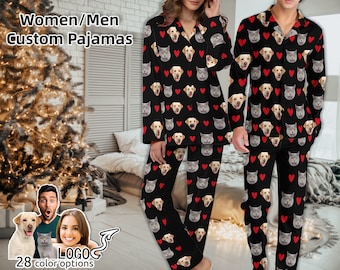 Customized Pajama Set for Lovers Personalized Pajama Set Custom Couples Face Long Sleeve PJS Set Face on PJS Valentines Day/Christmas Gifts