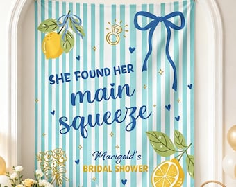 Custom She Found Her Main Squeeze Bachelorette Banner, Lemon Themed Party Tapestry, Personalized Bridal Shower Decor
