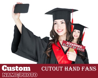 Custom Photo Hand Fan Personalized Graduation Hand Fan Custom Big Head Cutout Hand Fan with Wooden Handle Birthday/Anniversary/Wedding Gifts