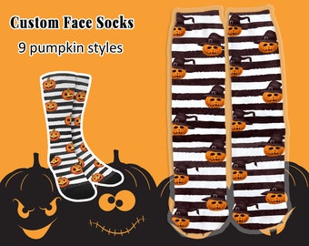 Custom Halloween Socks Personalized Socks Funny Socks Happy Halloween Gift Custom Photo Socks Pumpkin Styles Crew Socks Play tricks Socks