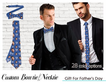 Father's Day Gifts,Custom Bow Tie With Dad‘s Photo Personalized Photo Necktie Custom Family Face Bow Tie/Necktie Gift Pre-Tied for Him/Daddy