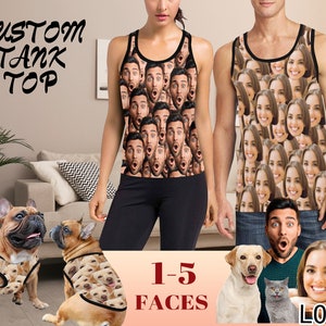 Custom Face Tank Top Custom Photo Sleeveless T-Shirt Personalized Tanktop for Couple&Pet Funny Gift for Girlfriend Bachelor Party Group Gift