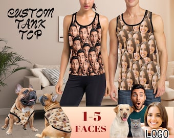 Custom Face Tank Top Custom Photo Sleeveless T-Shirt Personalized Tanktop for Couple&Pet Funny Gift for Girlfriend Bachelor Party Group Gift