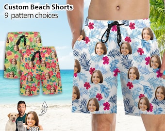 Personalized Face Men's Swimwear Custom Floral Print Swim Trunks Funny Photo Swimtrunk Customized Hawaii Beach Shorts Bachelor Party Gifts