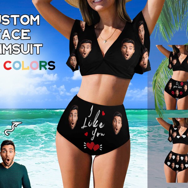 Personalized Face Swimsuit Custom Photo Swimwear Customizable Women Bathing Suit Gifts for Wife/Girlfriend Valentine's Day/Anniversary Gifts