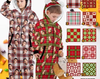 Customize Onesie Pajamas Lovers Adult  Custom Zipper One-Piece Pajamas Personalized Face PJS with Photo Couples Onsies PJS Christmas Gifts