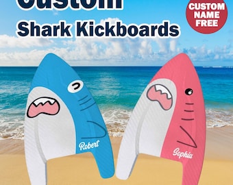 Personalisiertes Haifisch-Kickbrett mit Namen, kundenspezifischer Pool-Schwimmer für Kinder, niedliches Haifisch-Schwimmen-Geschenk für Jungen Mädchen