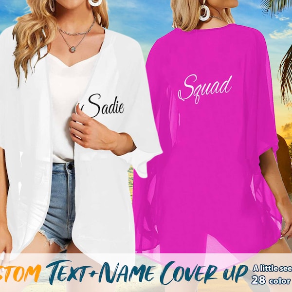 Custom Cover Up with Name Sheer Beach Duster Bride Squad/Tulle/Wedding/Beach Cover Up Bride Squad Summer Cardigan Beachwear Bridesmaid Gifts