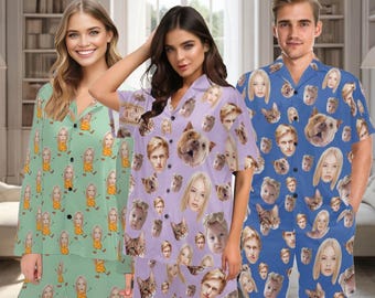 Set di pigiami con volto personalizzato, pigiama con foto personalizzata, pigiama con volto sul pigiama, regalo divertente per coppie, migliori amici, famiglia, pigiama coordinato