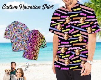 Custom Hawaiian Shirt with Face Customize Memphis Shirt for Men Personalized Button Up Shirt Hawaiian Photo Shirt Perfect Beach Party Shirt