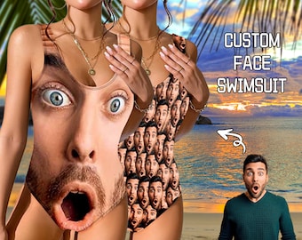Customized Big Face Swimsuit Custom Women&#39;s Swimwear Personalized Summer Holiday Bathing Suits Funny Husband Face on Bikini Anniversary Gift