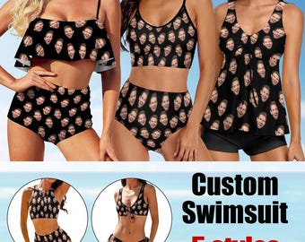Maillot de bain bikini personnalisé avec photo visage personnalisé Maillot de bain pour femme 2 pièces imprimé visage personnalisé sur maillot de bain 4XL 5XL 6XL Taille