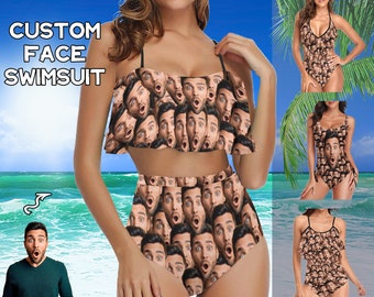 Custom Face Swimsuit,Personalized Photo Sexy Swimwear,Bathing Suit with Face Picture,Gift for Bridesmaid/Bachelorette/Wife/Girlfriend Bikini