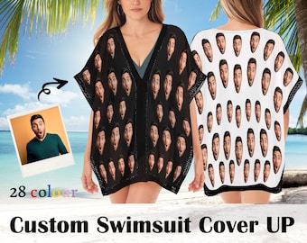 Custom Funny Photo Beach Cover Ups Customized Women Bikini Swimsuit Cover Up Personalized Bikini Swimwear Cover Up Honeymoon Gift for Her