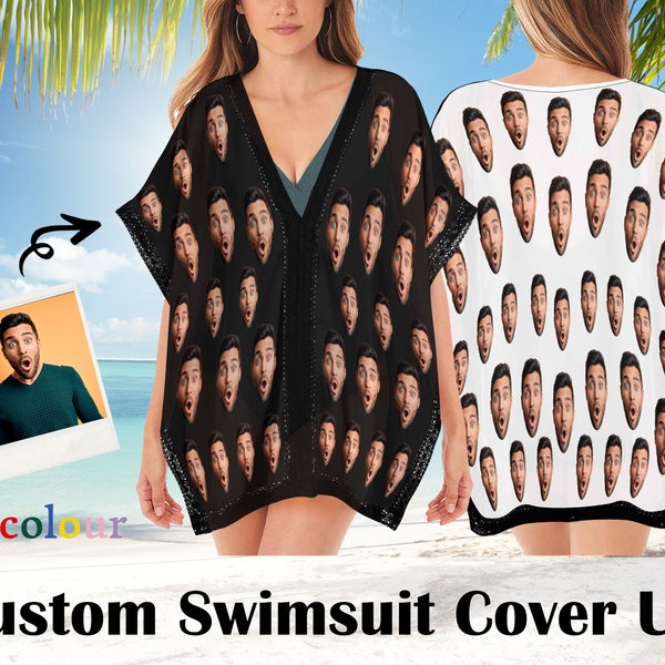 Custom Funny Photo Beach Cover Ups Customized Women Bikini Swimsuit Cover Up Personalized Bikini Swimwear Cover Up Honeymoon Gift for Her