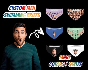 Custom Men Swimwear Face Bathing Suit Personalized Name on Swimming Briefs Customize Bachelor Party/Wedding/Birthday Gift for Men Groomsmen