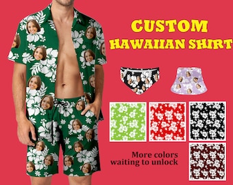 Custom Face Hawaiian Shirt Men's Hawaiian Shirt Button Up Shirt Man Customize Shirt for Him Gift for Him Christmas Gifts Summer Family Party