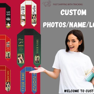 Custom Graduation Shawl Personalized Name Graduation Stole Photo Sashes Graduation Belt Customized shawl Gift for her him College Stole 2024