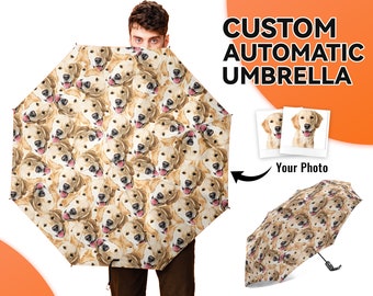 Dog's Face on Umbrella Custom Umbrella With Face Photo Automatic Umbrella Personalized Umbrella with Picture Dog On The Umbrella Dog Person