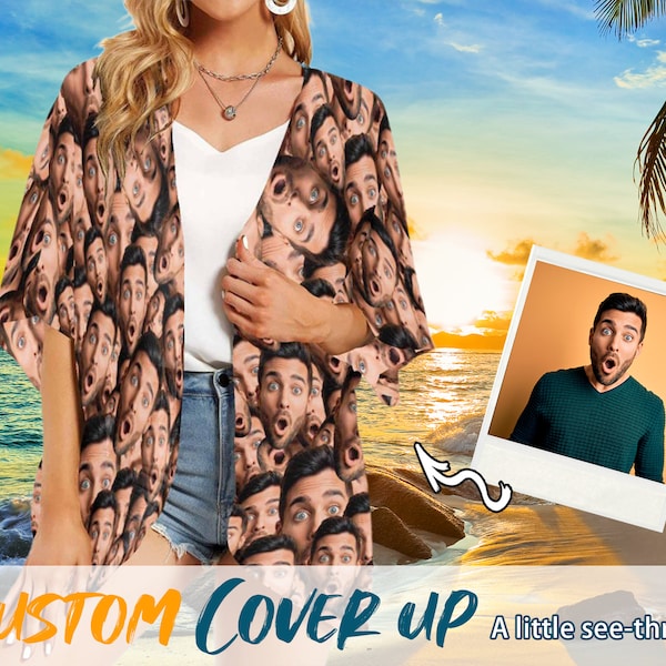 Custom Cover Up with Face Multi-use Kimono Poncho Sheer Beach Duster Tulle/Wedding/Beach Cover Up Summer Cardigan Beachwear Bridesmaid Gifts