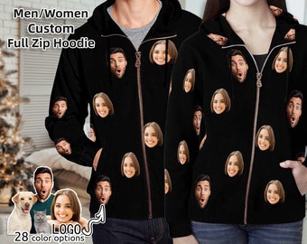 Custom Zip Up Hoodie for Couples Personalized Hoodies with Face Customized Full Zip Sweatshirt Design Your Own Christmas Valentine Gifts