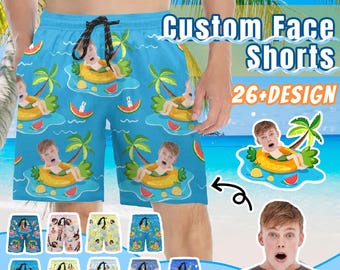 Custom Photo Beach Shorts Funny Men Bathing Suit Face on Beach Shorts Custom Face Swim Trunk Party Vacation Father's Day Gift for Dad