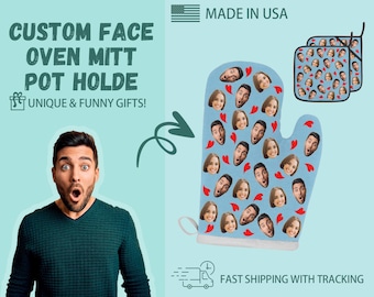 Custom Heat Resistant Oven Mitt/Pot Holder With Face Personalized Heat Insulation Gloves Customize Oven Mitt Christmas Valentine's Day Gifts