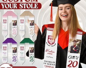 Personalized Graduation Sash with Text Logo Personalized Graduation Stole with Photos Class of 2026 Graduation Gifts