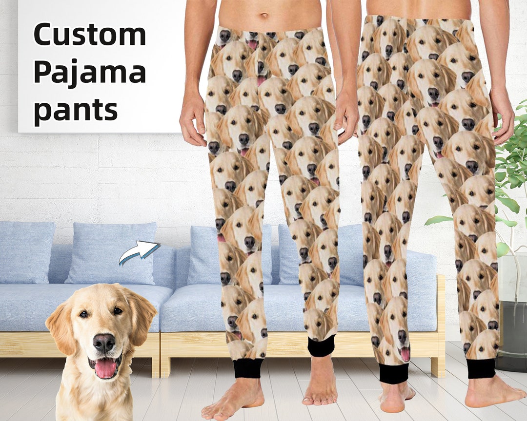 Customized Dog-face Pajama Pants for Men Custom Pet's Face Long Sleeve ...
