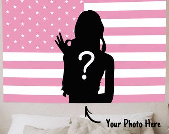 Custom Photo Pink American Flag Tapestry Personalized Tapestry Design Your Image  Bedroom Decor Patriotic Custom Flag Wall Art Decor
