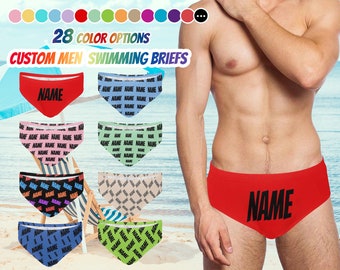 Custom Men Swimwear Text peedo Personalized Name Swimming Briefs Customize Swimsuit Bachelor Party/Wedding/Birthday Gift for Men Groomsme