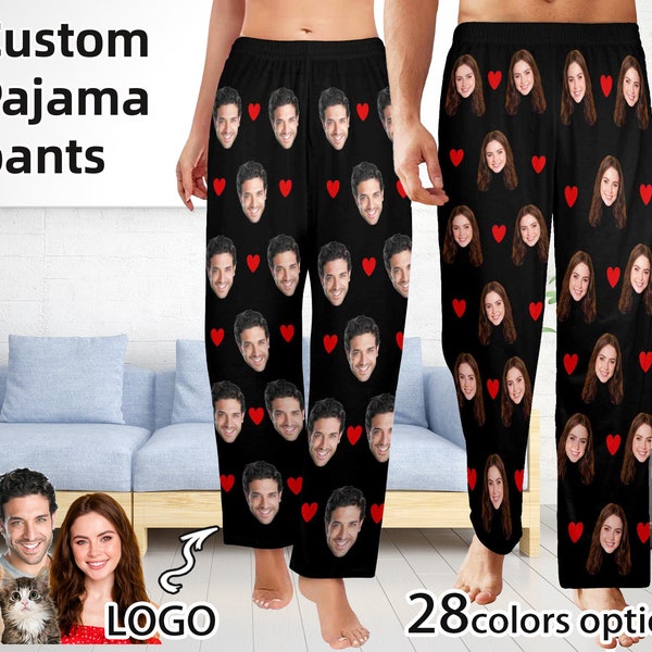 Customized Face Pajama Pants for Men/Women Custom Face Long Sleeve PJS Pants Face on PJS Birthday/Valentines Day Gift Person Pajamas Party