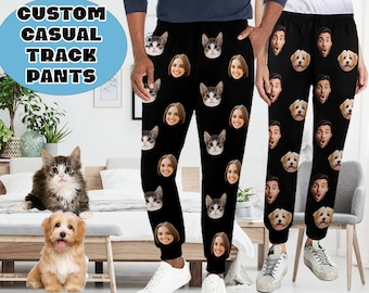 Custom Face on Joggers Customized Unisex Sweat Pants Personalized Photo Casual Track Pants Couple Gifts for Men/Women Running Sport Pants