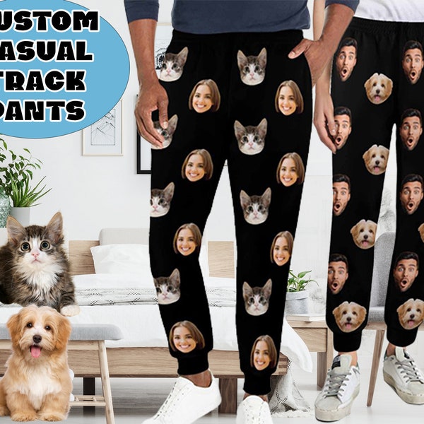 Custom Face on Joggers Customized Unisex Sweat Pants Personalized Photo Casual Track Pants Couple Gifts for Men/Women Running Sport Pants