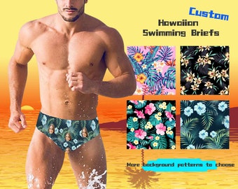Custom Men Swimwear Face Bathing Suit Personalized Name on Swimming Briefs Customize Speedo Bachelor Party/Birthday Gift for Men Groomsmen