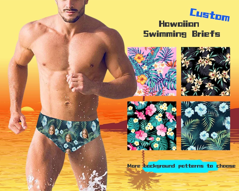 Custom Men Swimwear Face Bathing Suit Personalized Name on Swimming ...