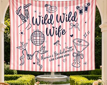Personalized Wild Wild Wife Disco Cowgirl Bachelorette Tapestry, Western Bachelorette Backdrop, Custom Bachelorette Party Welcome Sign
