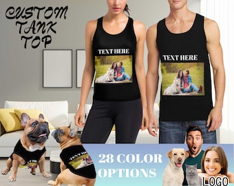 Personalizowany Tank Top ze zdjęciem, spersonalizowany tekst, bezrękawnik, spersonalizowany Tank Top dla par i zwierząt domowych, prezenty dla dziewczyny, kawalera, grupy prezentów