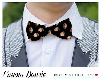 Custom Bow Tie With Your Photo Personalized Photo Bow Tie Custom Couple Face Bow Tie Personalized Bow Tie Gift Pre-Tied for Him Kerchief