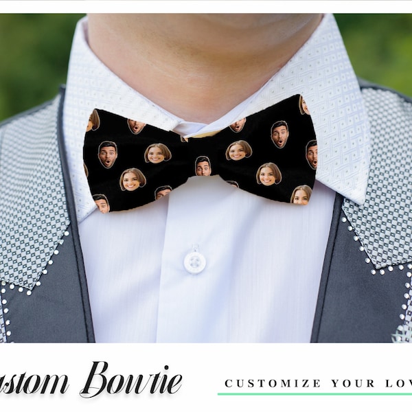 Custom Bow Tie With Your Photo Personalized Photo Bow Tie Custom Couple Face Bow Tie Personalized Bow Tie Gift Pre-Tied for Him Kerchief