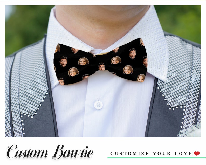 Custom Bow Tie With Your Photo Personalized Photo Bow Tie Custom Couple Face Bow Tie Personalized Bow Tie Gift Pre-Tied for Him Kerchief image 1