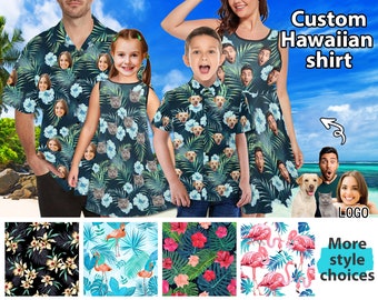 Custom Hawaiian Shirt with Face Personalized Family Matching Outfit for Vacation Holiday Gift Customize Summer Floral Beach Dress for Women