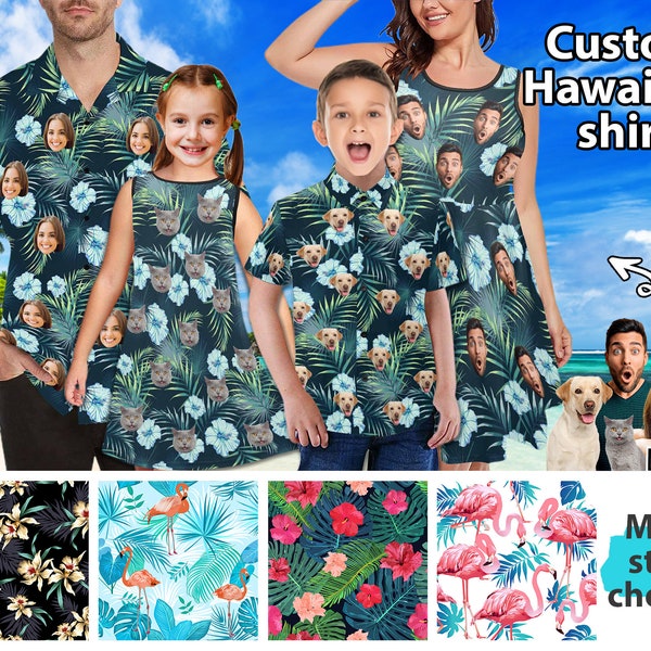 Custom Hawaiian Shirt with Face Personalized Family Matching Outfit for Vacation Holiday Gift Customize Summer Floral Beach Dress for Women