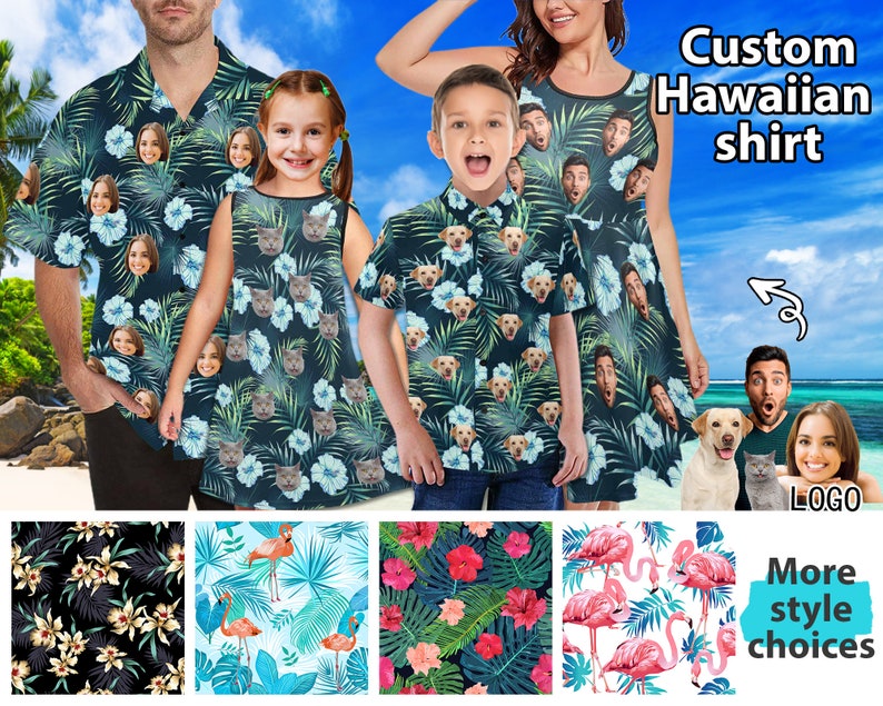 Custom Hawaiian Shirt with Face Personalized Family Matching Outfit for Vacation Holiday Gift Customize Summer Floral Beach Dress for Women image 1