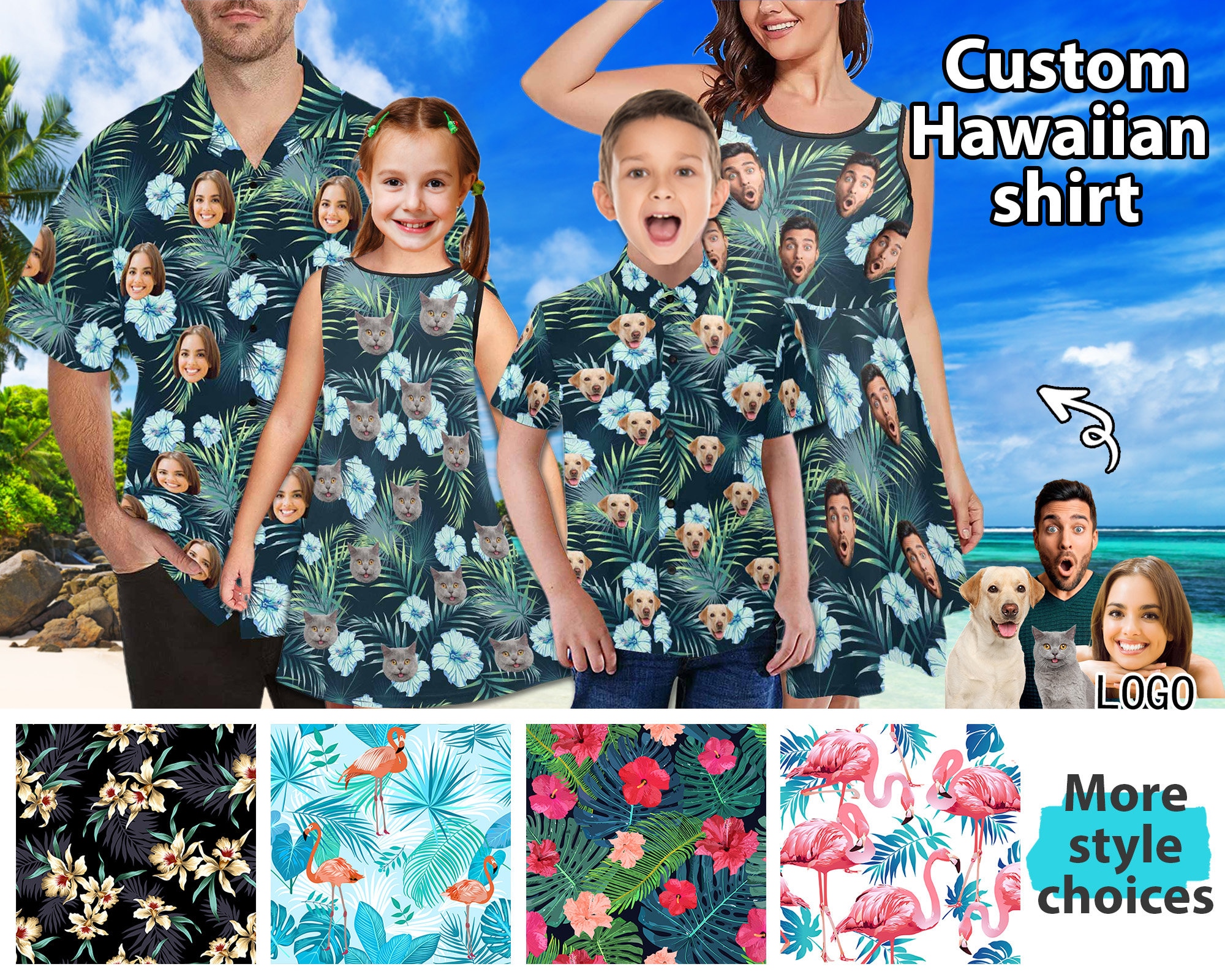 Floral Print Family Matching Sets（Long-sleeve Belted Midi Dresses and T-shirts）
