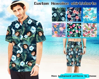 Custom Face Hawaiian Shirt Men&#39;s Hawaiian Shirt Button Up Shirt Man Customize Shirt for Him Gift for Him Christmas Gifts