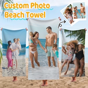 Custom Photo Beach Towel Personalized Family Photo Bath Towel Pets Couples Gift Christmas Birthday Anniversary Team logo Company