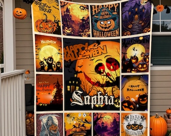 Halloween Retro Woven Blanket Spooky Season Fall Decorations for Home Throw Autumnal Whimsy Purple Throw Cozy Gothic Witchcore Decor