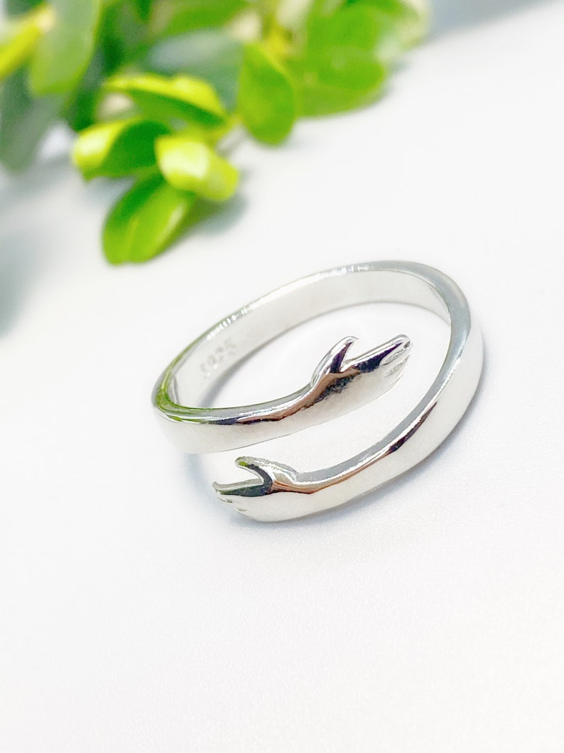 Silver Love Hugging Hand Stackable Ring,woman Ring,Cute Design Ring,Open Adjustable Ring,Lover Ring,Gift